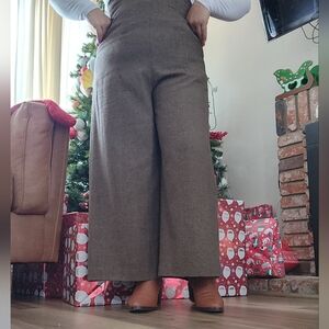 Chic Wide Leg Brown Herringbone Women's Spaguetti Straps Jumpsuit Pants